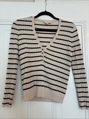 Sezane wool/cotton summer sweater striped Cream/Black